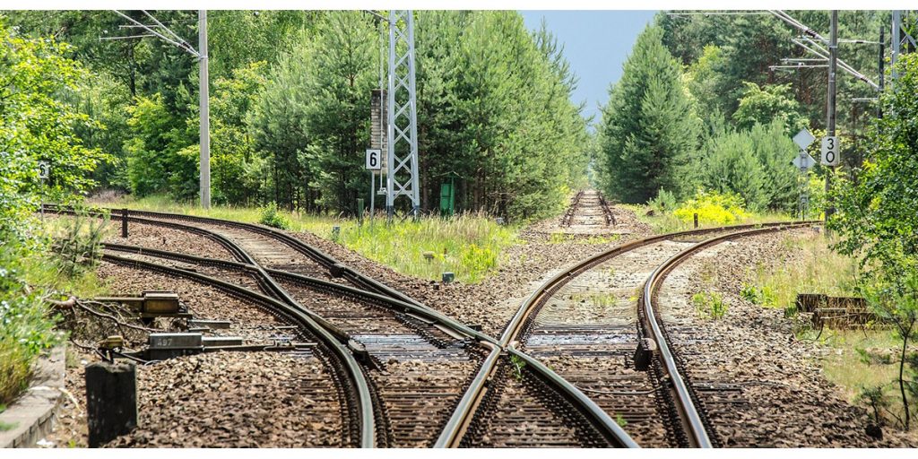 Railroad tracks splitting off