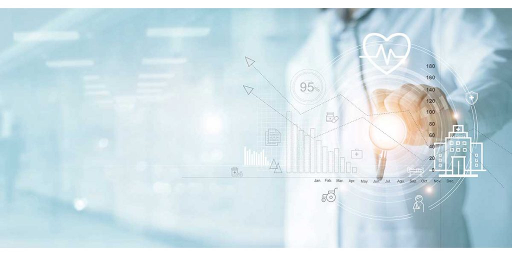 Doctor using stethoscope to check hospital revenue